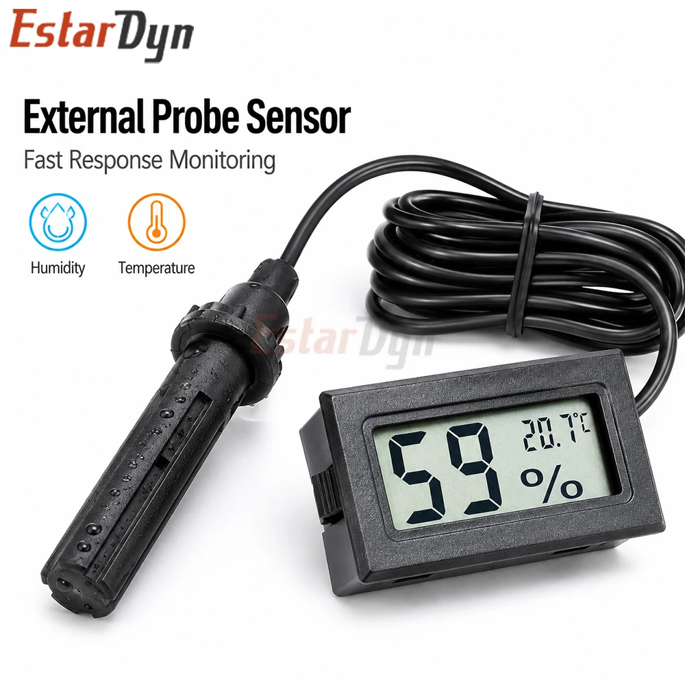 Estardyn Digital LCD Thermometer Hygrometer Indoor Temp Humidity Meter, Battery Included, ±1%RH Accuracy for Home Greenhouse