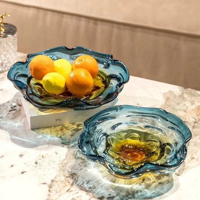 Glass Fruit Plate Gradually Changing Wave-shaped Tray Desktop Storage Container Crystal Glass Bowl Snack Platter Kitchen Dishes