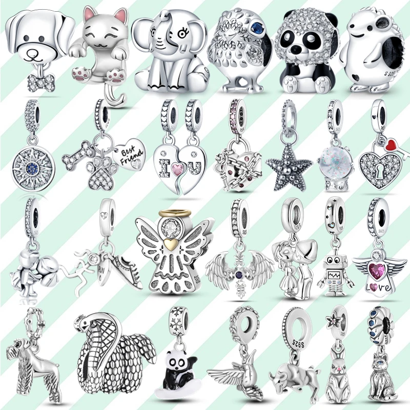 Halloween 925 Sterling Silver angel animal skull head Charms lover couple pendant Fit pandora 925 bracelet women jewelry beads