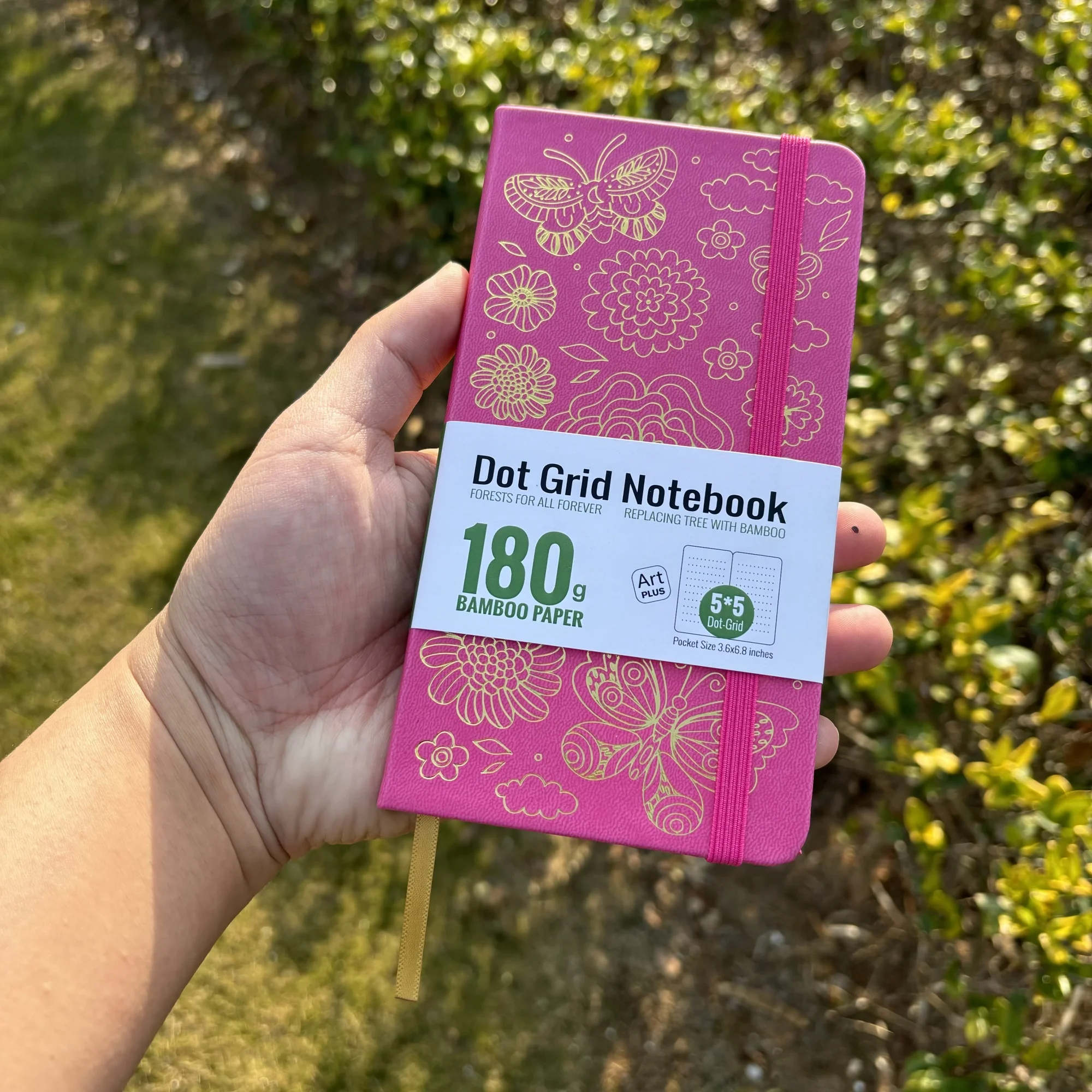 BUKE Bujo B6 Dotted Journal Dot Grid-Notizbuch, Taschenformat und 180 g/m2 Bambuspapier, 80 Seiten mit Schmetterling und Blüte – Detail 17