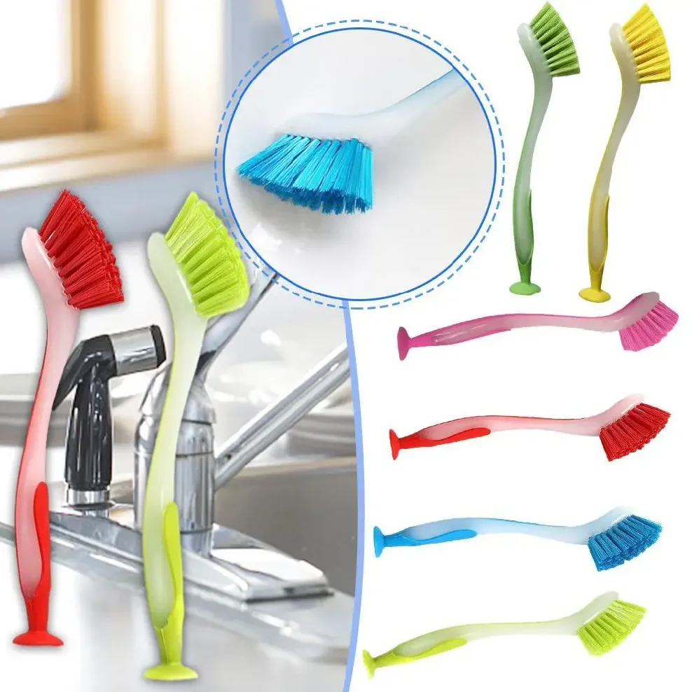 

Multifunctional Pot Cleaning Brush Vertical Dishwashing Brush Kitchen Suction Cup Type Sink Cleaning Scrub LongHandle Tool Brush