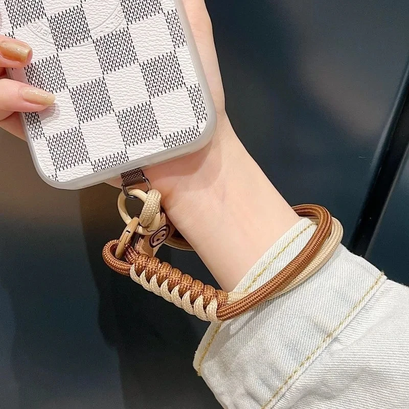Ins British Style Contrasting Woven Phone Lanyard Short Handheld Trendy Phone Case Wrist Rope Doll Luggage Pendant Hanging Rope
