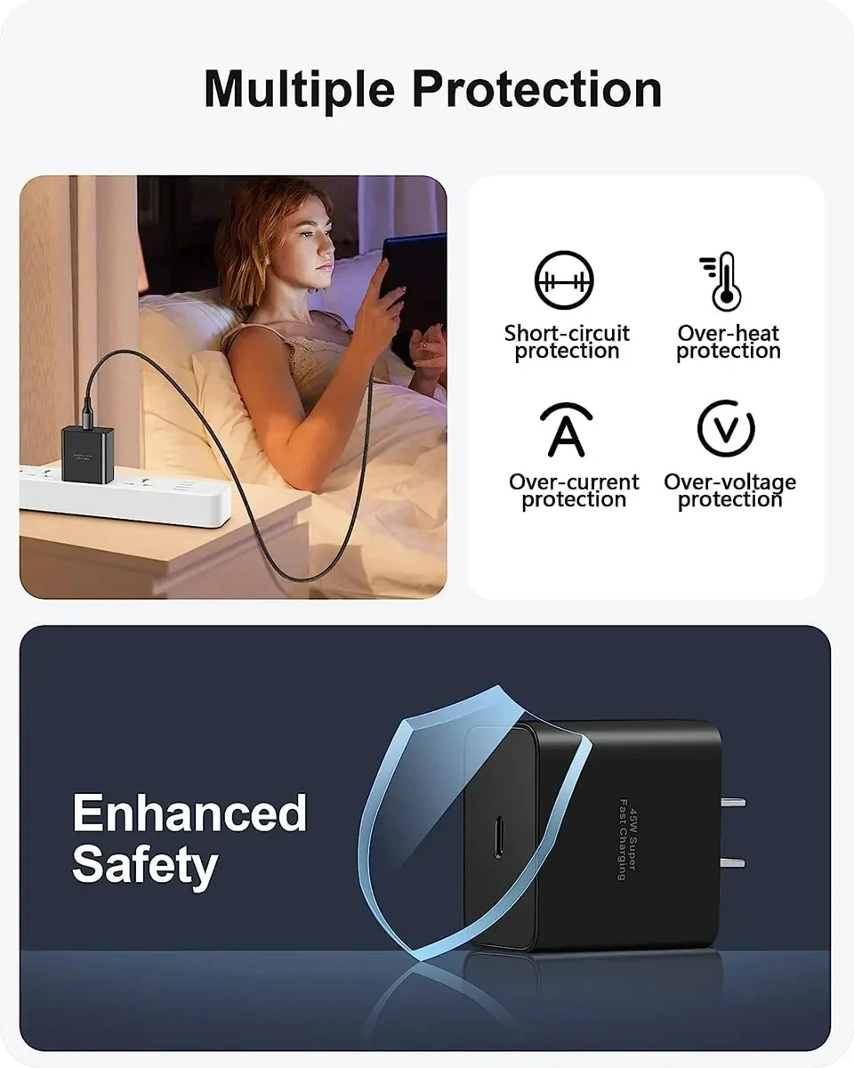PD45W USB C Ladegerät Für Samsung Galaxy S24 S23 S22 S21 S20 Ultra S10 Plus FE Super Schnelle Lade Typ C Ladekabel Zubehör – Detail 6