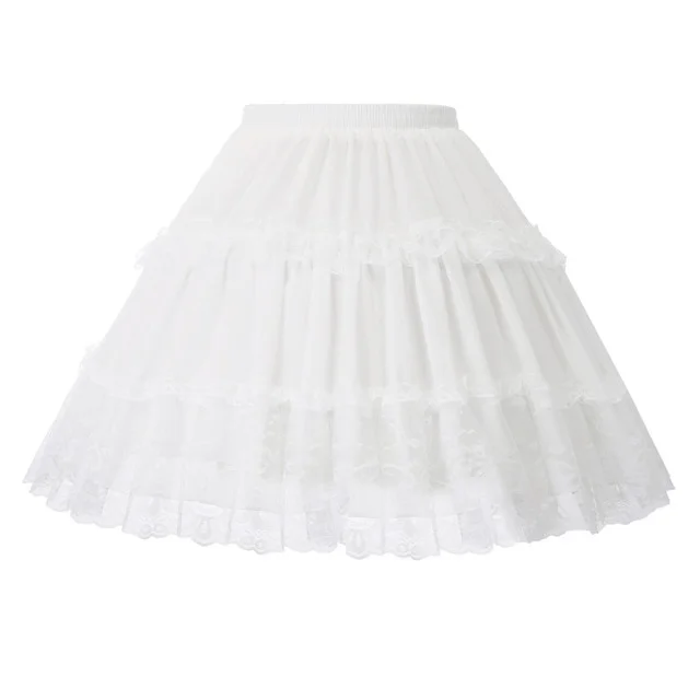 ผู้หญิงLolitaกระโปรงCrinoline PetticoatชุดราตรีกระโปรงVINTAGE Elasticเอว 2-LOOP Ruffles Swing Gothicกระโปรง