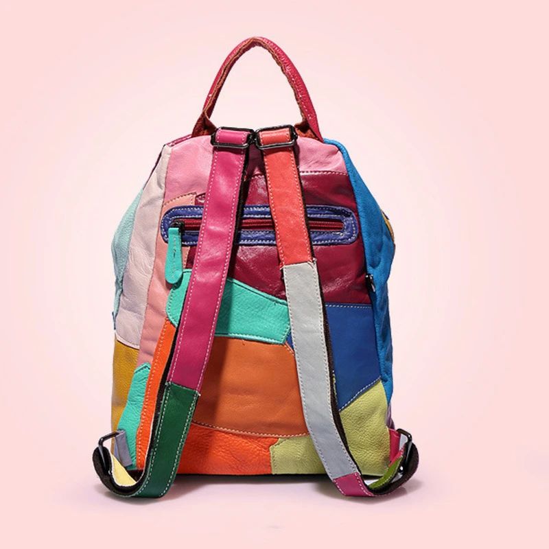 GAGACIA nuovo zaino Patchwork in vera pelle per donna 2024 borsa da viaggio ad alta capacità in pelle bovina zainetto per studenti di moda femminile