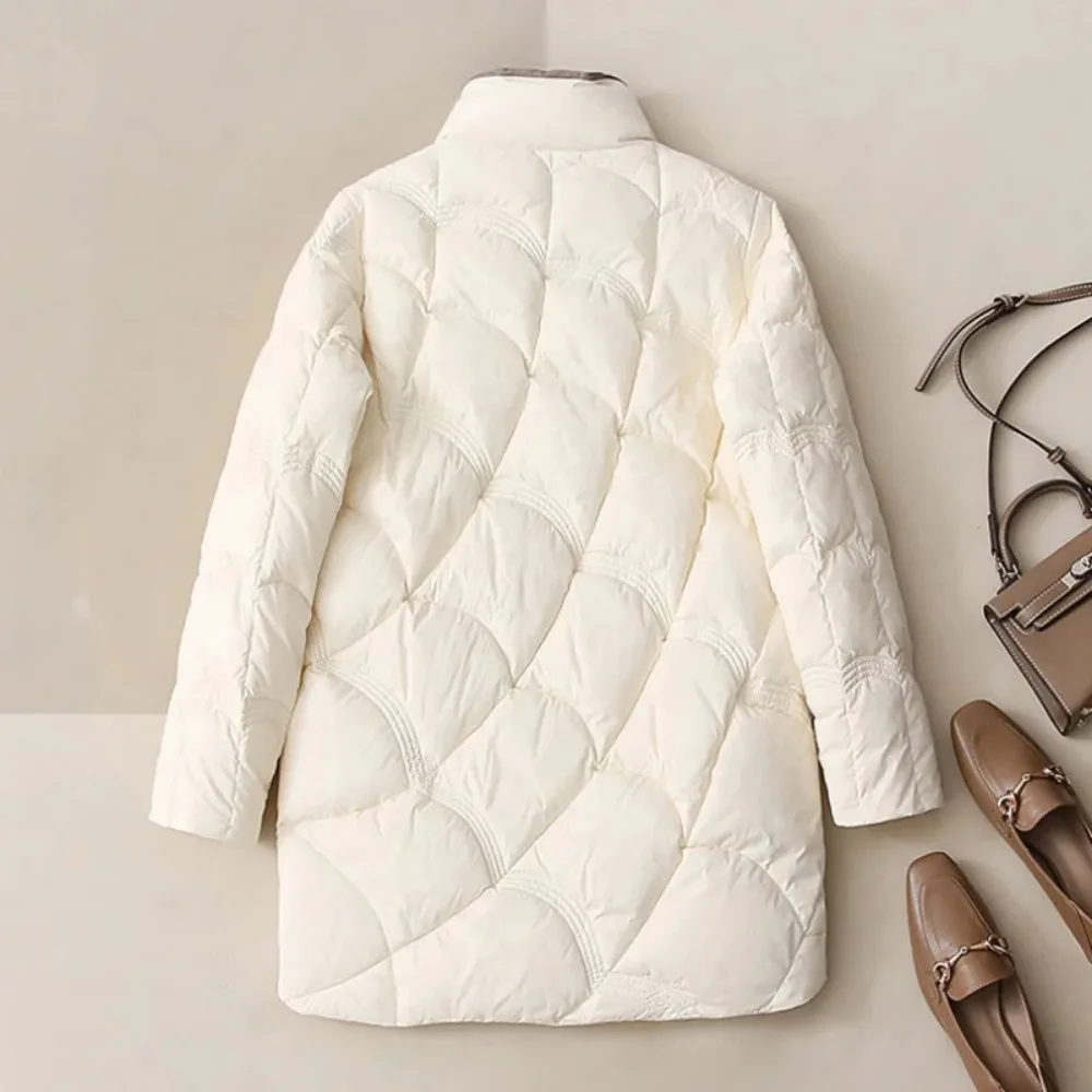 2024 Winter New Fashion Stand Collar X-Long Women Down Jackets Female Casual Loose Ultra Lightweigh White Duck Down Warm Coat