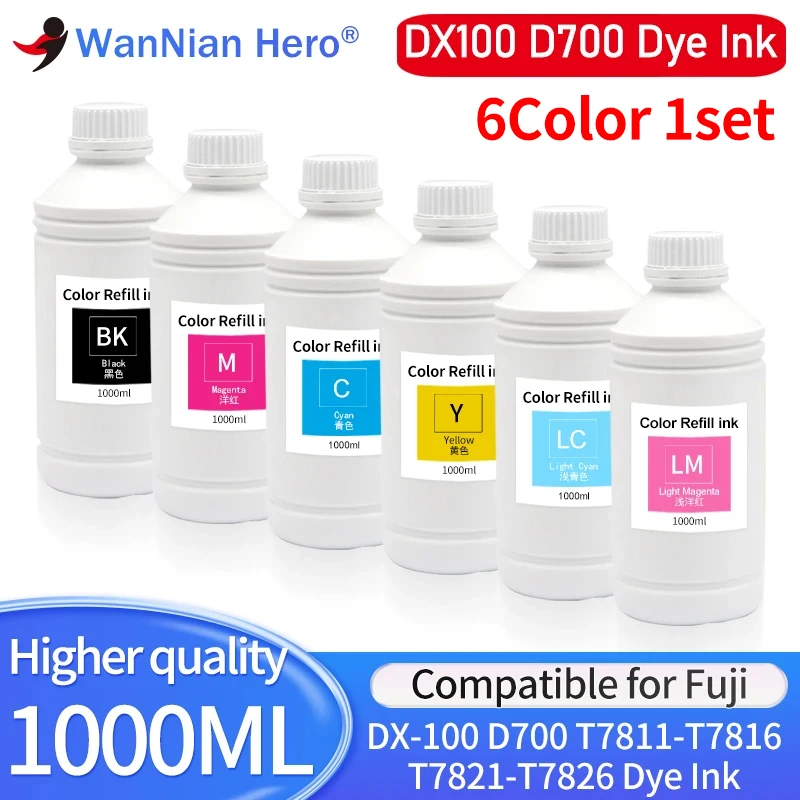 6 colors 1set 1000ML Dye Ink higher quality For Fuji DX100 Printer T7811 T7812 T7816 Ink For Epson D700 Dye Ink T7821 T7826