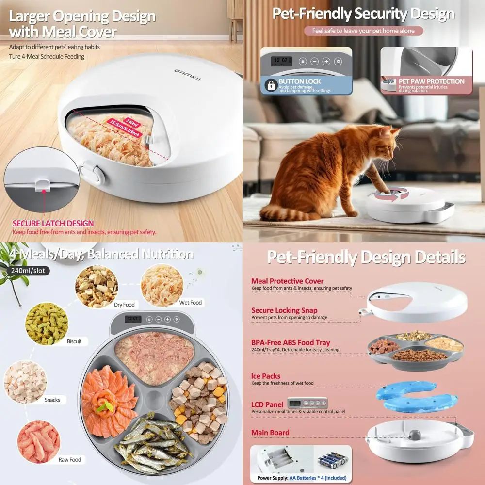 

Automatic Cat Feeder Wet Food, Battery Operated Auto Wet/Dry Food Feeder with 2 Ice Packs, Cordless Programmable Timer Pet Auto