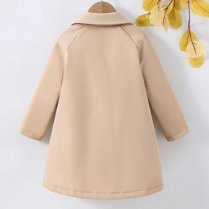 Girls Casual Fashion Double Breasted Fleece Windbreaker Children\'s Autumn and Winter Coat