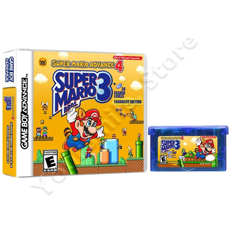 New GBA Game Cartridge Video Game Console Card Mario Series Super Mario Advance 4 English Version with Box Collection Gifts Toys