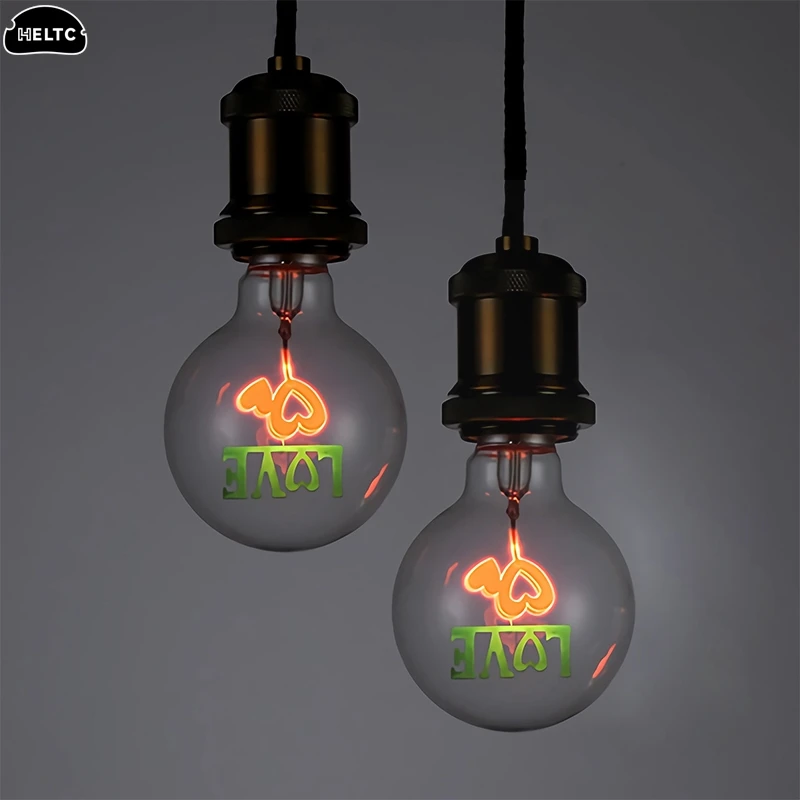  1PCS Rose&Flower & I-Love-You Glass Cover Lampholder Edison Bulb E27 Indoor Night LightHoliday Wedding Decor Incandescent Bulbs