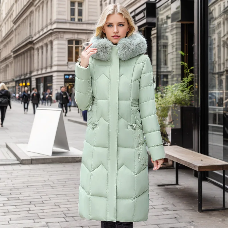 Mulheres parkas com capuz gola de pele casacos longos manga cheia sólido zíper parka bolsos retos outerwear grosso quente casaco casual