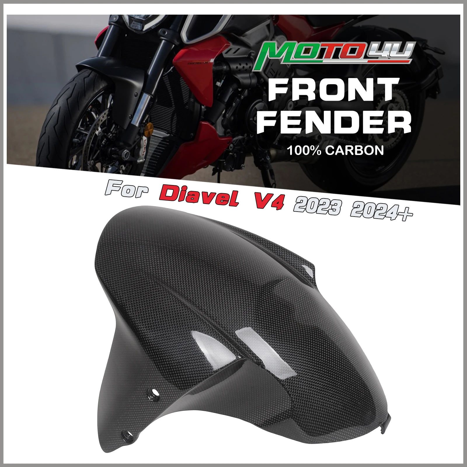 

For Ducati Diavel V4 2023 2023+ 100% Pure 3K Full Carbon Fiber Plain Weave Motorcycle Front Fender Hugger Mudguard Fairing