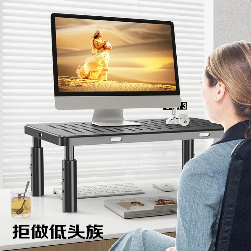 Metal Monitor Riser Stand Height Adjustable Desktop Base with Storage & Keyboard Tray, Ventilated Laptop Holder for Office Home.