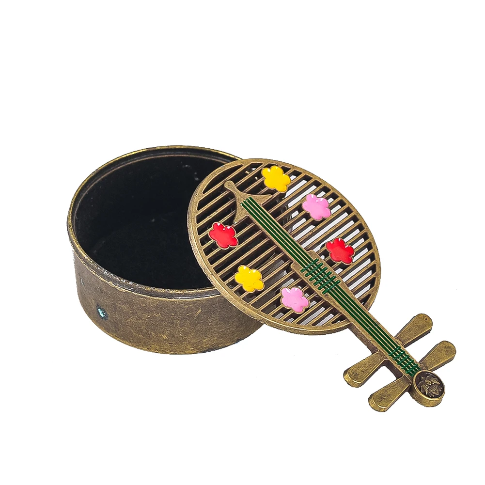 Chinese Traditional Plucked String Pipa Storage Case Metal Enamel Flower Jewelry Box Exquisite Creative Ladies Mirror Comb Gift