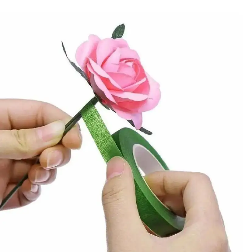 1 جهاز كمبيوتر شخصي 12mm ذاتية اللاصق الأخضر وشي الشريط زهرة جذع لعلاد DIY الحرف الزهور الحريرية الاصطناعية
