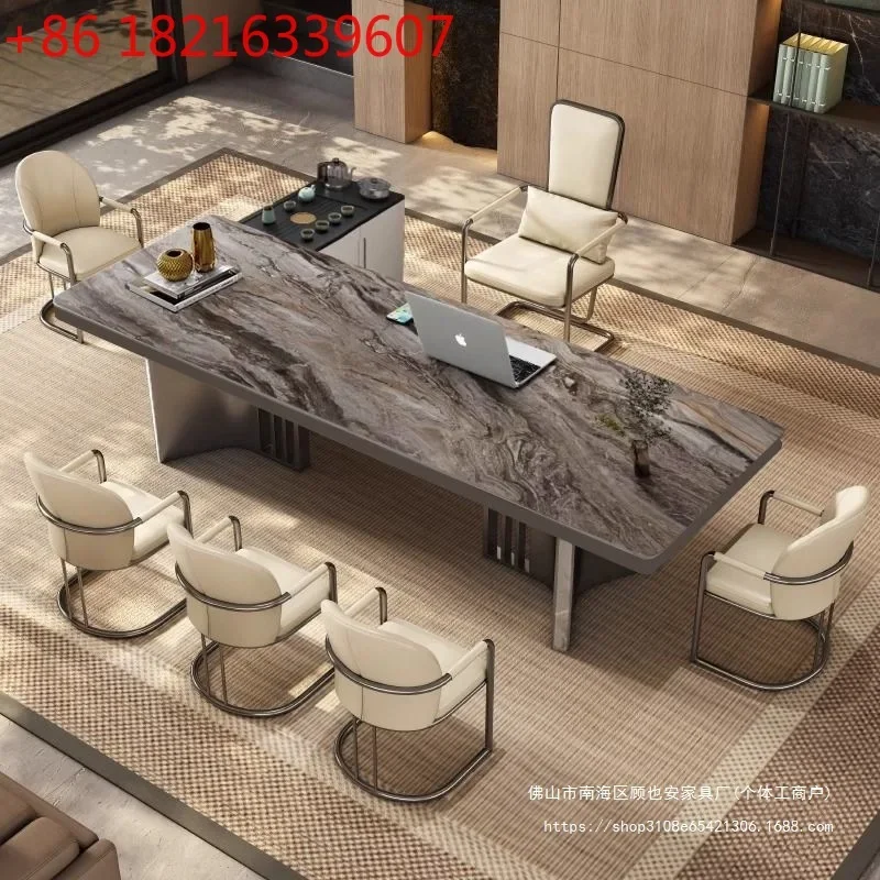 Modern light luxury rock slab tea table and chair combination office tea table kettle integrated feeling