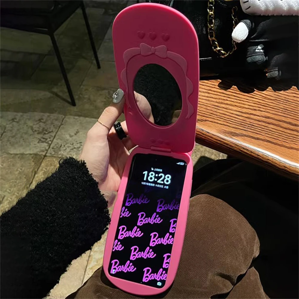 Korean Cute 3D Pink Cellphone Model Flip Mirror Silicone Case For Huawei P40 P50 Pro P60Pro For Huawei Mate 30 Pro Mate50 Case