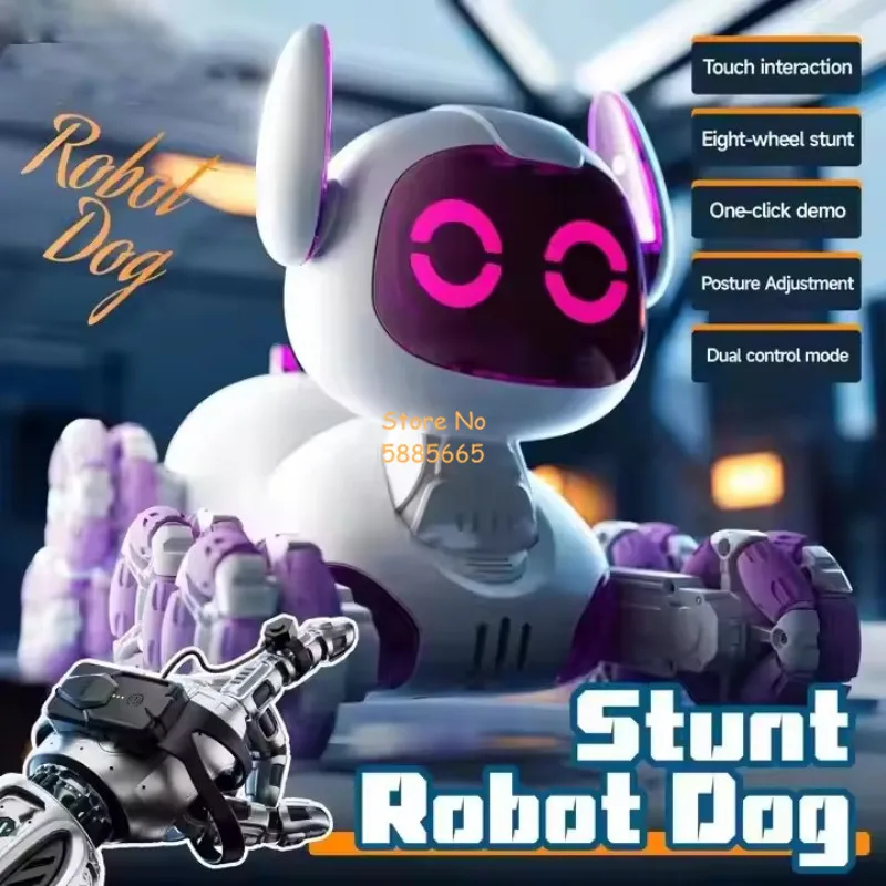 Eight-Wheels Touch Interaction Dual Mode Remote Control Robot Dog Toy 2.4G Lighting Music Smart Electric Mechanical RC Dog Car