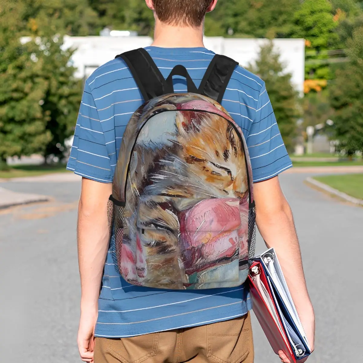 Cat Sleeping In Bed Realistic Art Backpack Student BookBag Kids School Bag Computer Shoulder Bags for Men Women