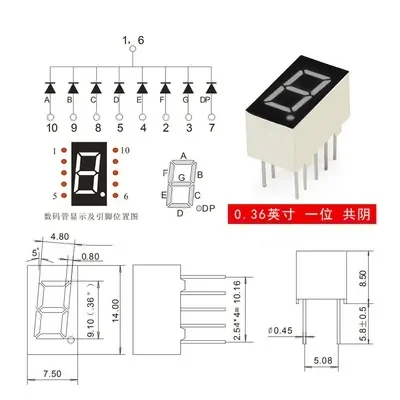 Pantalla LED Digital de ánodo de cátodo, tubo electrónico de visualización, 5 piezas, 0,36 pulgadas, LED rojo, dígitos, 1bit, 2Bit, 3bit, 4bit