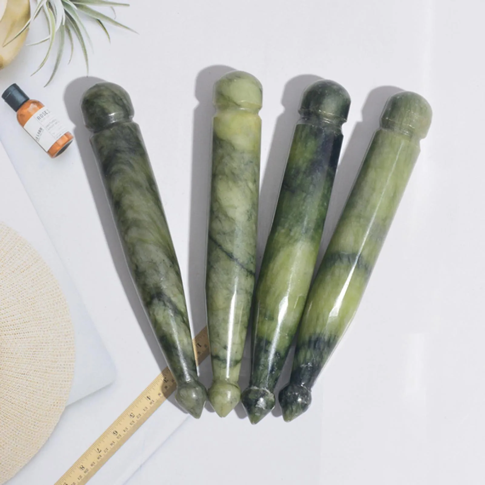 Natural Jade Stone Face Eye Massage Stick Jade Gua Sha Beauty Acupuncture Wand Natural Healing Stone Meridian Scraping Acupoint