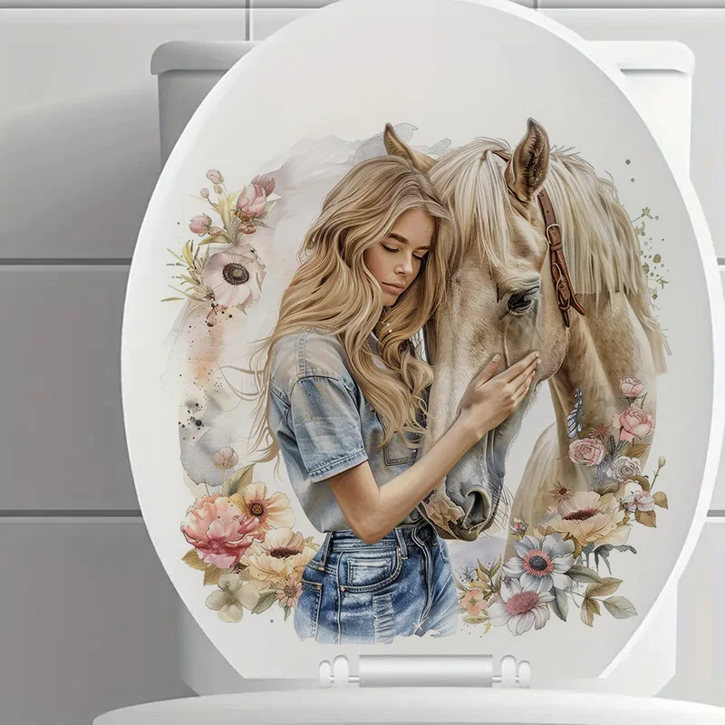 

90603#Woman And Horse Self-Adhesive Wall Sticker, Durable Material, Perfect for Home Wall Decor, Aesthetic Room Decoration