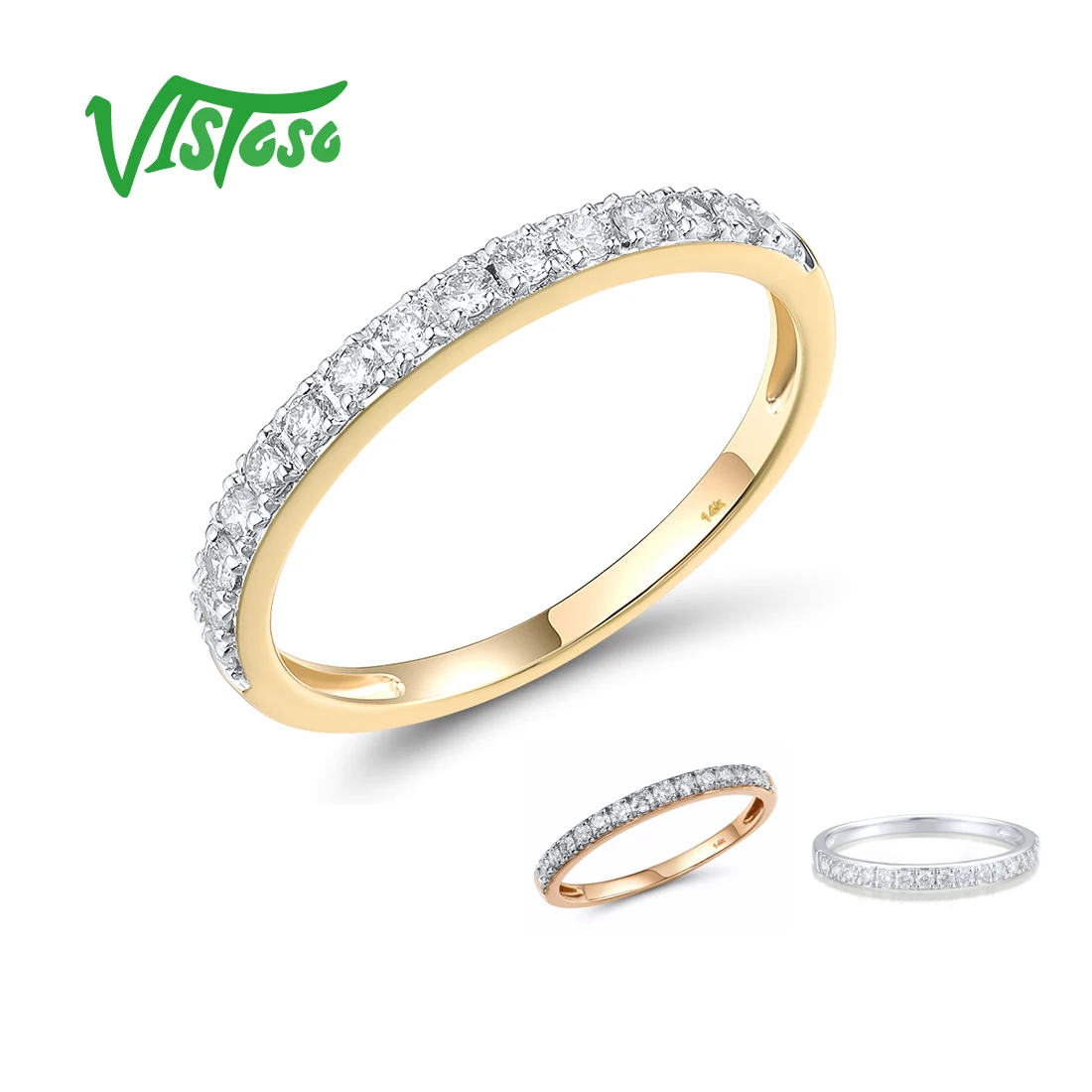 VISTOSO Genuine 14K 585 White/Rose/Yellow Gold Ring For Women Sparkling Diamond Dainty Classical Simple Wedding Fine Jewelry