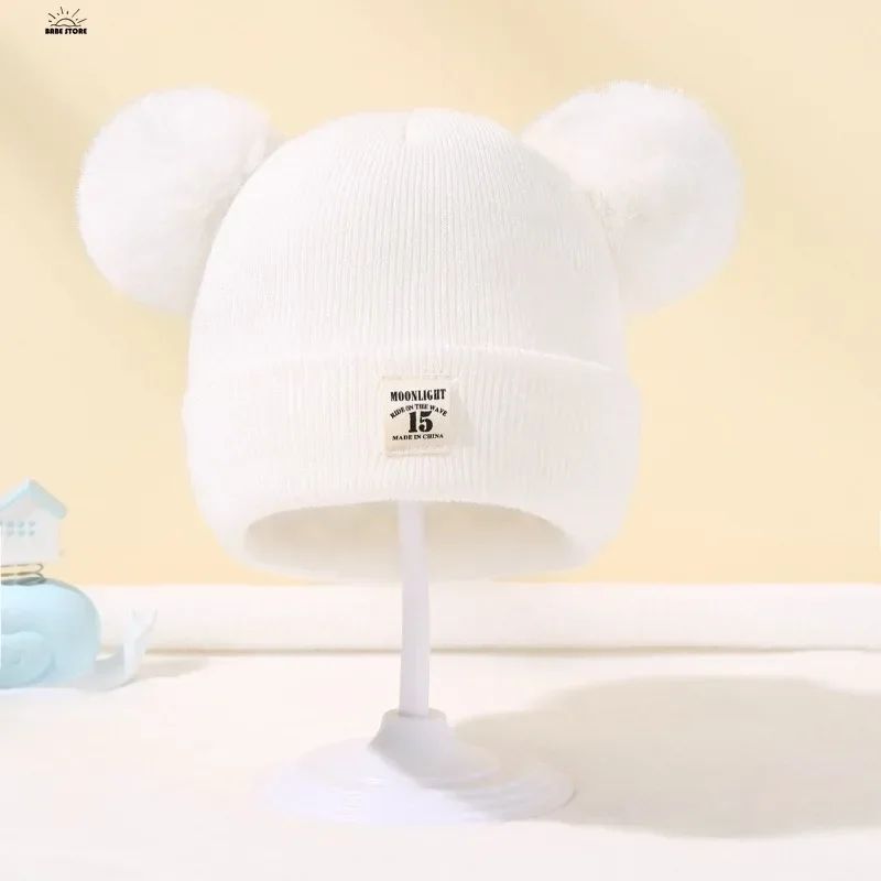 Solid Color Wool Knitted Bonnet Bebe Newborn Baby Hat Pompom Cute Winter Hat For Kids Boys Girls Children Warm Beanie Cap 0-3Y