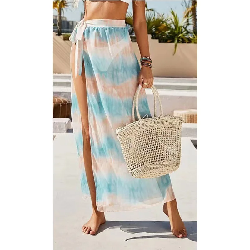 Skirts women 2026 new summer bohemian leaf floral print beach chiffon mid calf dress women's clothing