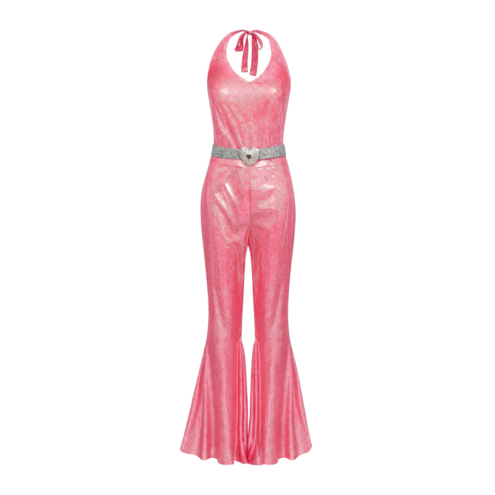 Funkelnder Metallic-Discobodysuit für Damen, ärmellos, mit V-Ausschnitt, rückenfrei, Schlaghose, 70er-Jahre-Nachtclub-Bühnen-Cosplay-Outfit – Detail 10