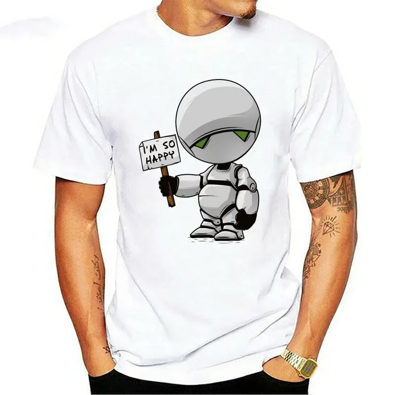 New boys Black defected robot, film, fashion classic T-shirt Marvin happy tops tee T shirt