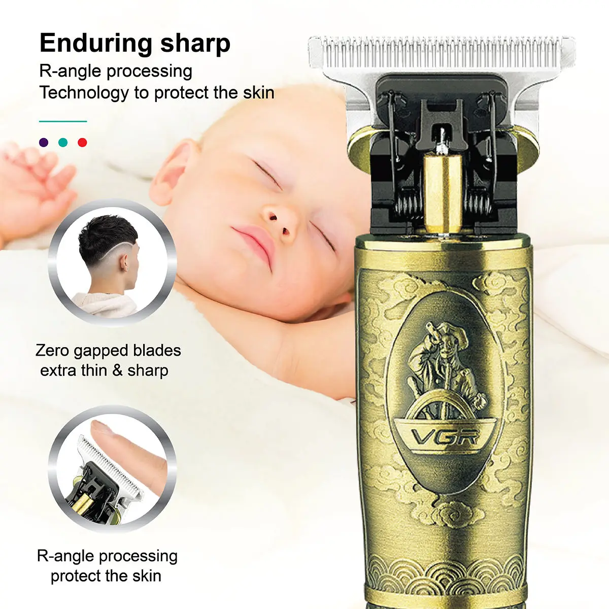 VGR1 مقص الشعر المعدني المهنية قابلة للشحن العناية الشخصية خمر النقش مقص T9 المتقلب USB تخفيض الحلاق V-081