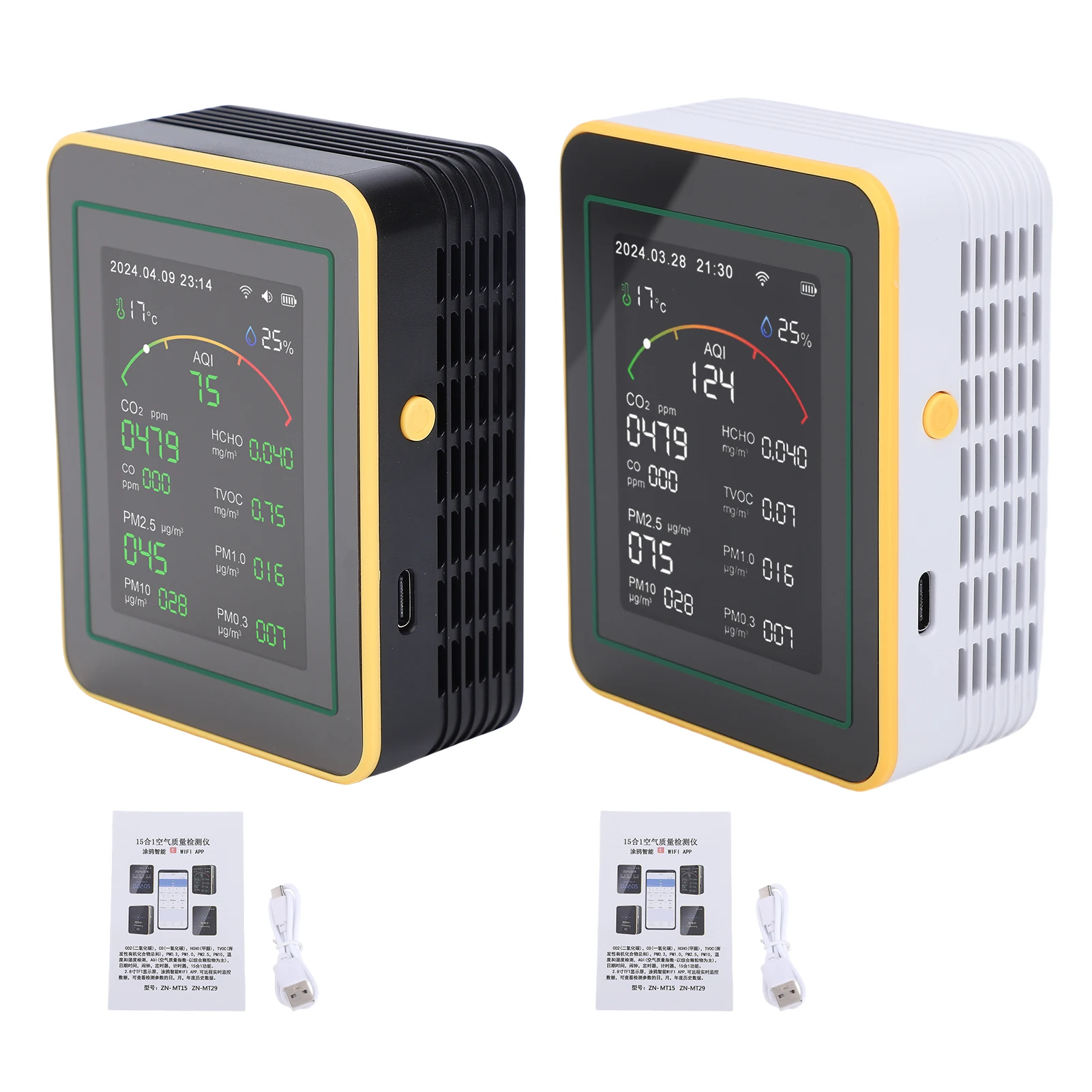 

Многофункциональный Wi-Fi детектор-монитор 15-в-1 с цветным ЖК-экраном для умного дома, обнаруживает PM0.3, PM1.0, PM2.5, PM10, CO, CO2, H