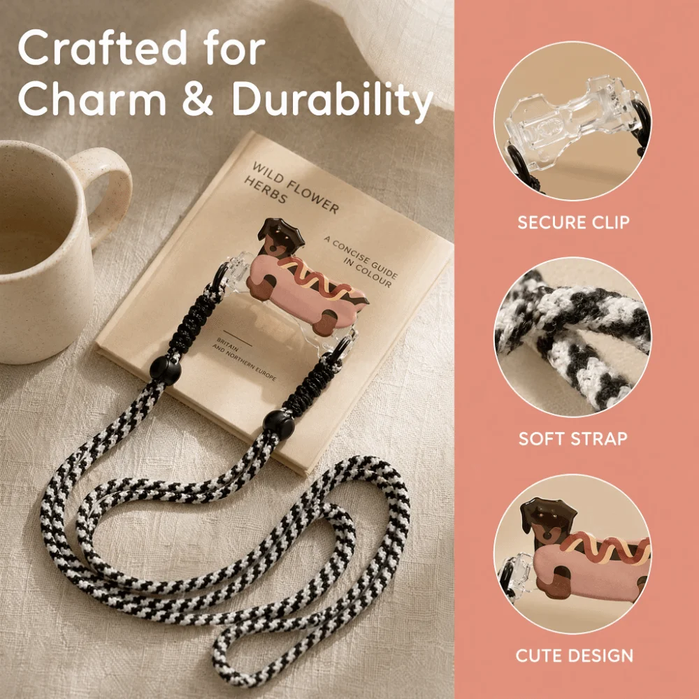 PVC Phone Clip Lanyard Polyester Adjustable Cross Strap Crossbody Strap Belt Puppy Pattern Snap On Quick Install