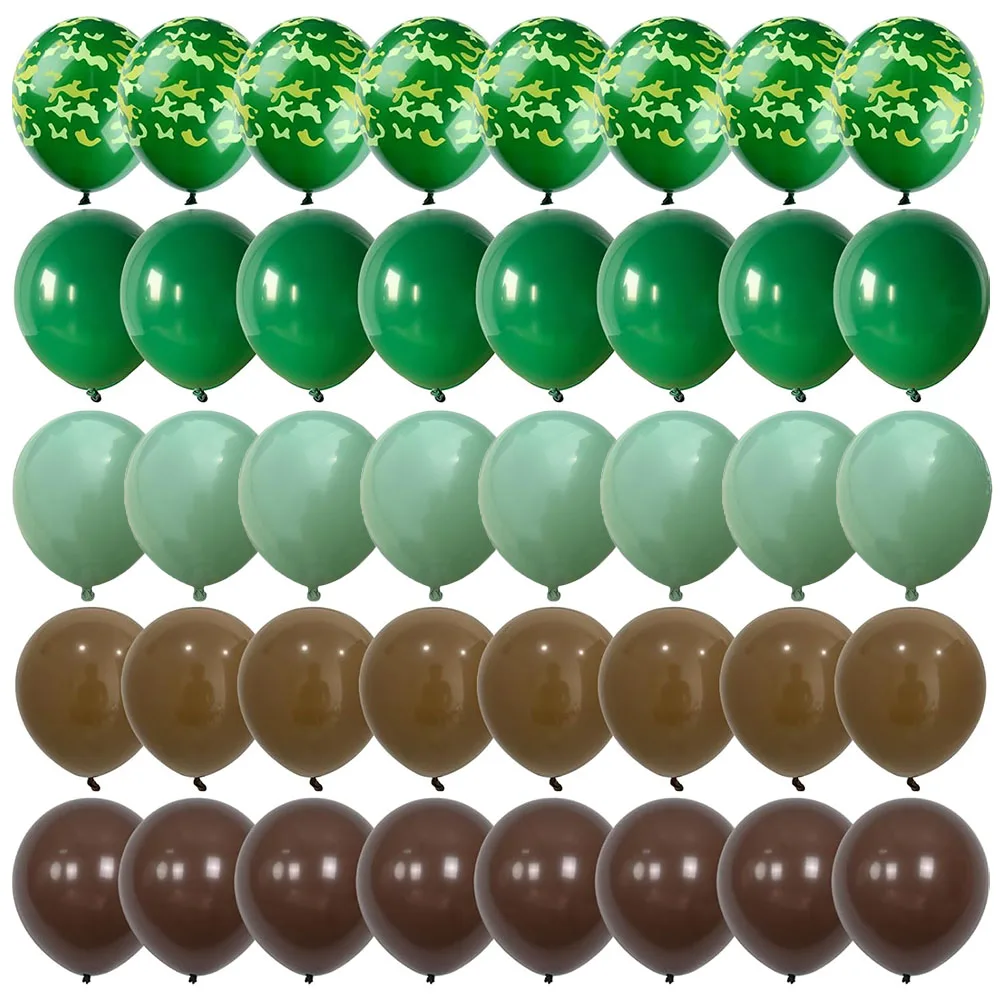 

40Pcs Green and Brown Army Balloons Set 12Inch Dark Sage Green Coffee Camo Latex Ballon for Camouflage Birthday Party Decoration