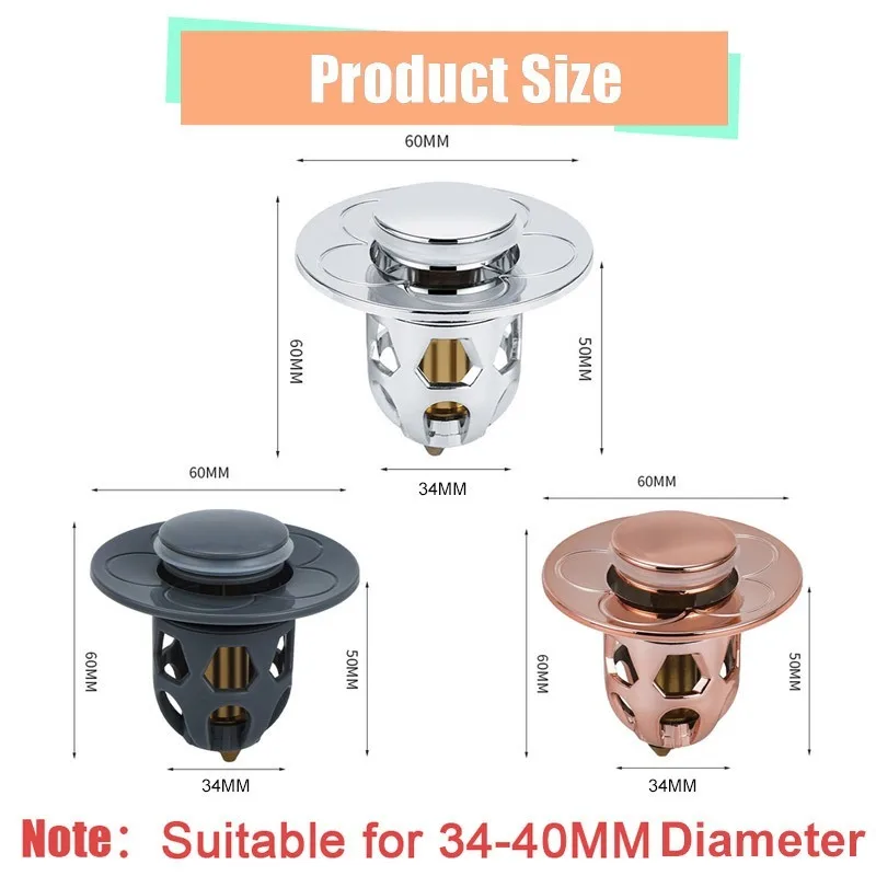 Copper Pop-Up Bounce Core Aperture 34-40mm Basin Drain Filter Hair Catcher Sink Strainer Bathtub Stopper Bath Plug Bathroom Tool