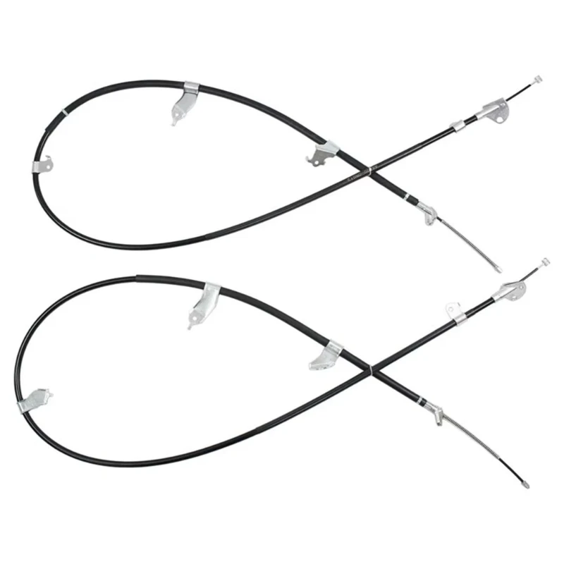 U75F Parking Brake Cable Pair for 2-Cable Replacement Task, with Left-Right Assemblies, Metal Fittings, Black Housings and