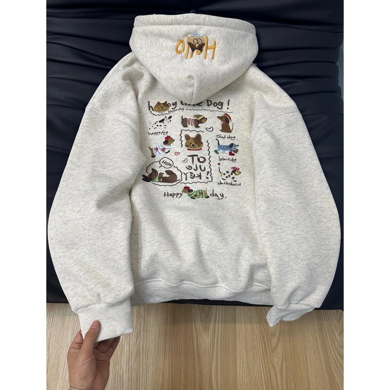 Winter New South korea Single Heavy Industry Embroidery Hood Pullover Hoodie Women Fleece-lined Thickened Wear Exquisite Fun ...