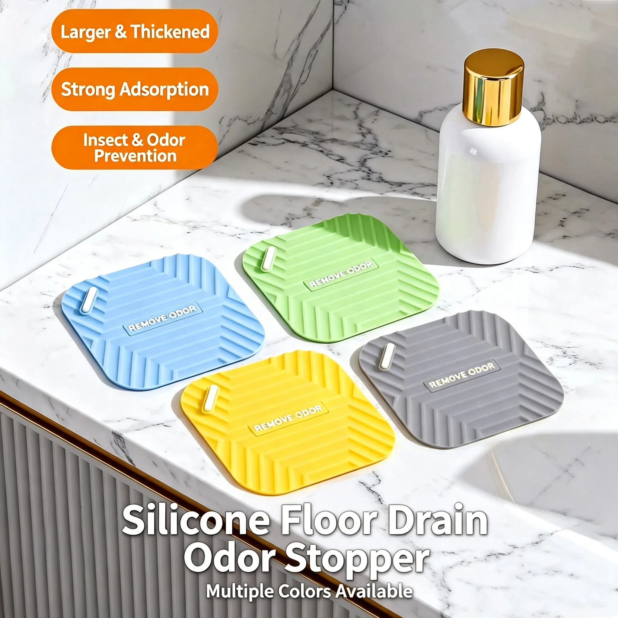 Square Silicone Floor Drain Pad, Anti‑Odor Drain Cover To Block Cockroaches & Small Insects For Bathroom Kitchen Sink