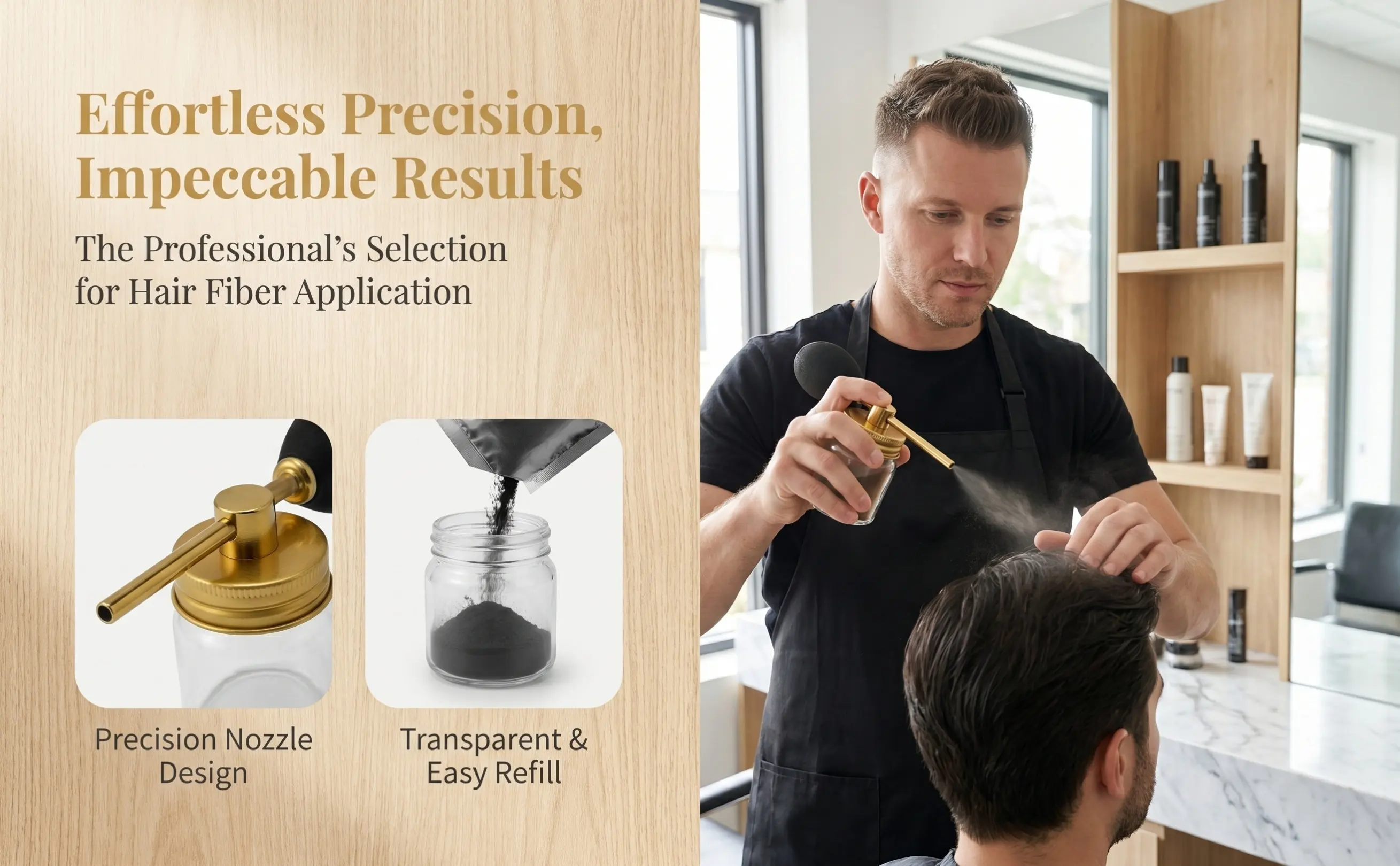 2Pcs Hair Fiber Spray Applicator Pump Refillable Powder Puffer Bottle with Precision Nozzle Silicone Trigger for Barber Home