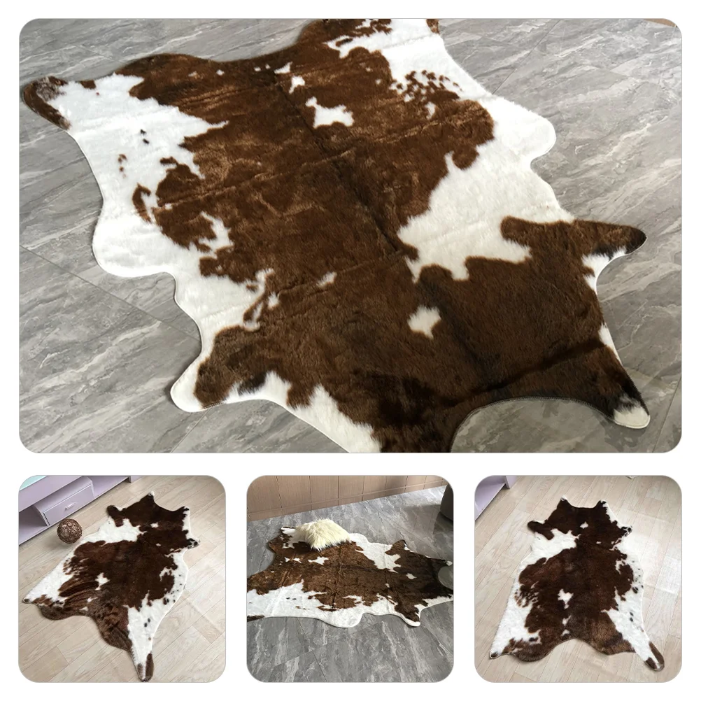 Simulated Cow Pattern Plush Carpet Area Rugs Bedside Keep Warm Print Imitation Home Floor Cushion Decorative