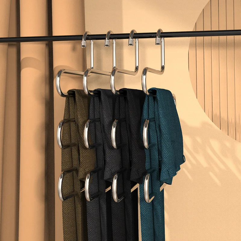 5 layers S Shape Pants Storage Hangers Stainless Steel Clothes Hangers Clothes Storage Rack Multilayer Storage Cloth Hanger