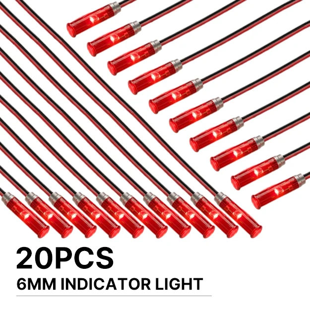

FILN 20PCS 6mm LED Indicator Light IP67 Waterproof Warning Lamp for Car Marine Industrial Equipment Control Box 12-24V/110-220V