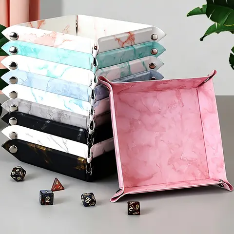 Dice Tower Tray Dice Tray Leather Dice Tower for DND MTG Dices Storage Board Game Accessories Foldable Desktop Storage Box Shaped Square Hard