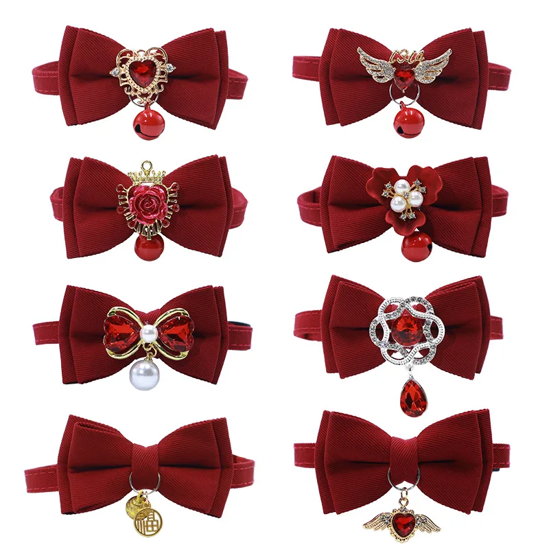 القوس الأحمر قابل للتعديل طوق القط، زهرة القلب قلادة طوق الحيوانات الأليفة، رائع الرجعية القط طوق، عيد الميلاد الزفاف الحيوانات الأليفة الملحقات