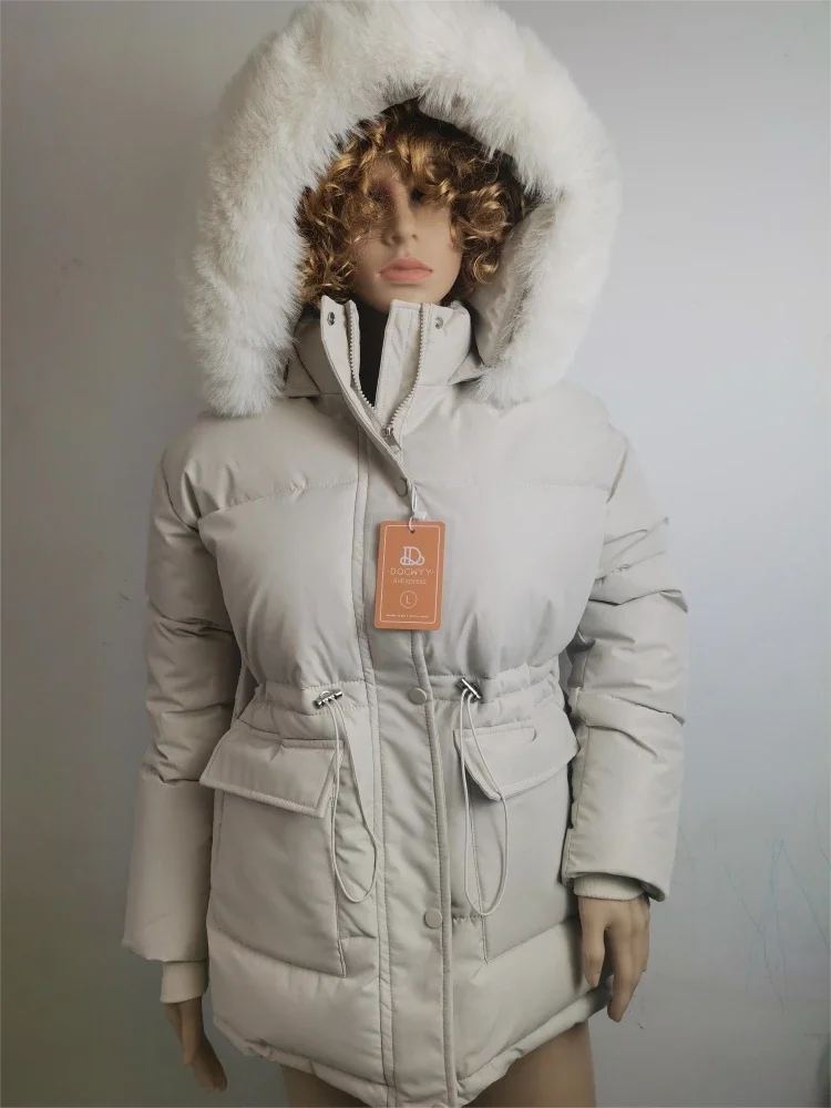 Casaco grosso de capuz quente feminino, jaqueta recortada, cintura com cordão, parkas curtas, estilo coreano, feminino, inverno, novo