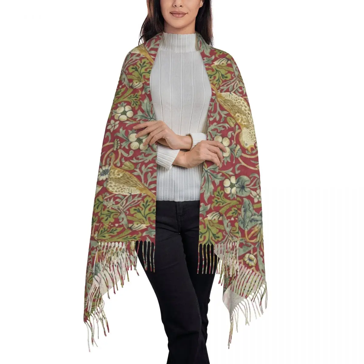 William Morris Flower Botanical Garden Scarf Tassel Scarves Women Soft Warm Shawls and Wraps Large Fall Winter Shawl Wrap