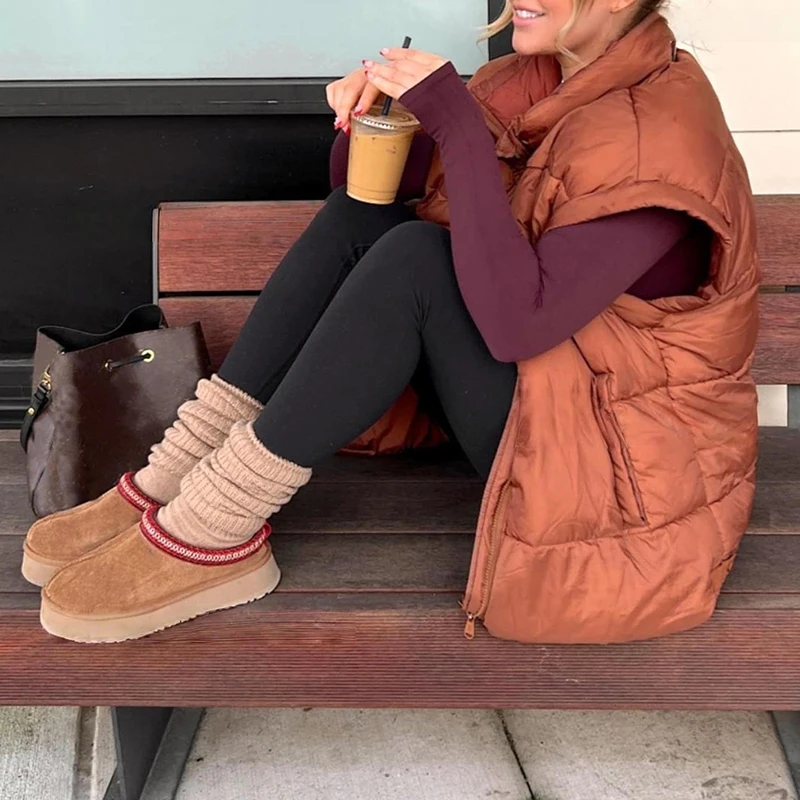 Outono inverno feminino coletes acolchoados cor sólida vintage gola sem mangas zip-frente bolsos solto casual colete quente