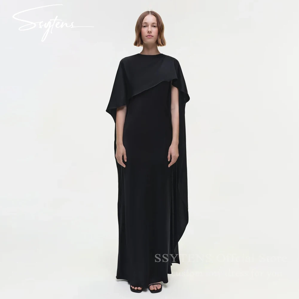 

SSYTENS Customized Mermaid Black Prom Dresses Arabia Long Formal Evening Dresses Women Wedding Party Gown Cape vestidos de noche